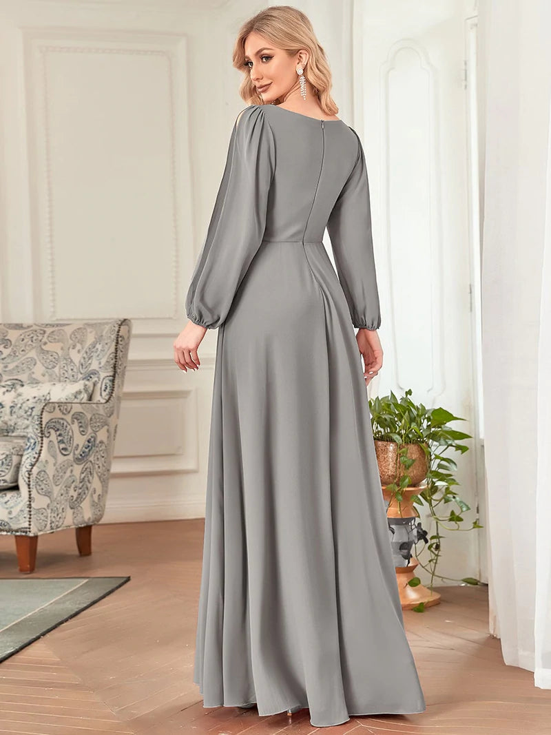 Grey formal 2025 dresses with sleeves