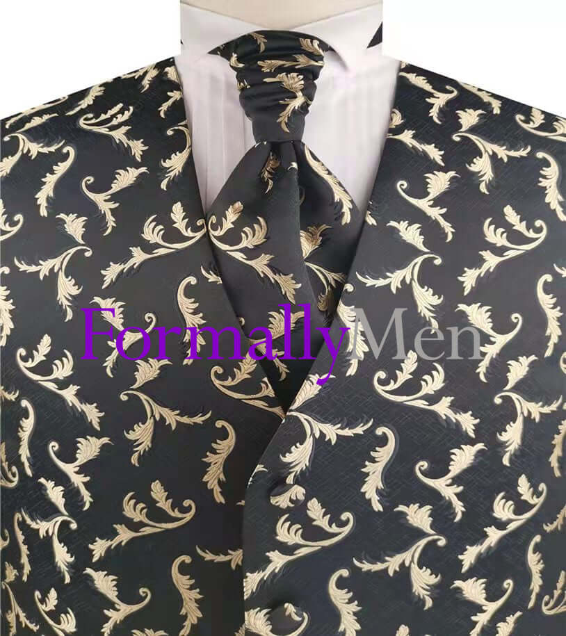 Men's Vest w/Hood in Black and Gold Medallion - The Darling Starling Collection