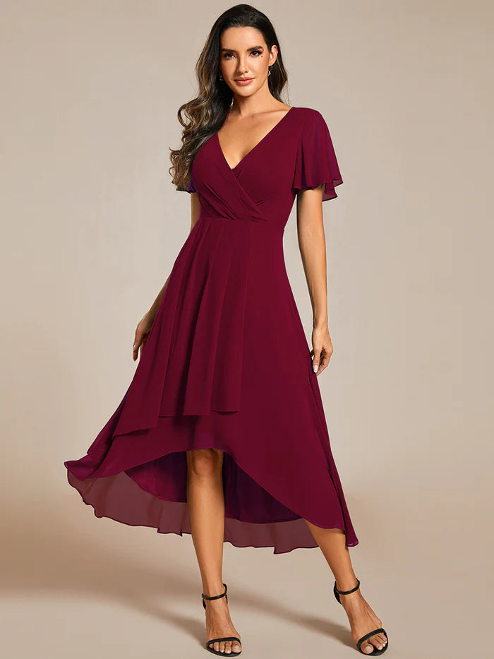 Gale Tea Length Burgundy Stock Dress