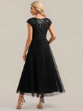 Black Bridesmaid Dress | Black Mother of the Bride Dress | Black Mother of the Groom Dress | Aisha Tea Length Black Dress - Order In 