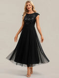 Black Bridesmaid Dress | Black Mother of the Bride Dress | Black Mother of the Groom Dress | Aisha Tea Length Black Dress - Order In 