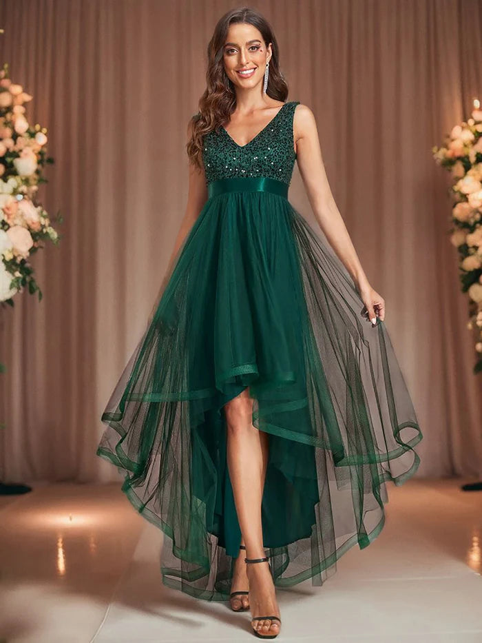 Chrystal Hi-Low Dress Forest Green Order In - Main Image