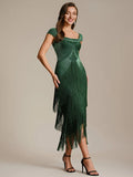 Harper Dress Forest Green - Order In, 1920's style flapper dress with cap sleeves and tea length skirt.