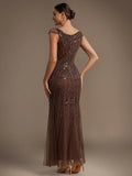 Karena Dress Milk Chocolate - Order In, cap sleeve dress with sequins, fitted design, back view