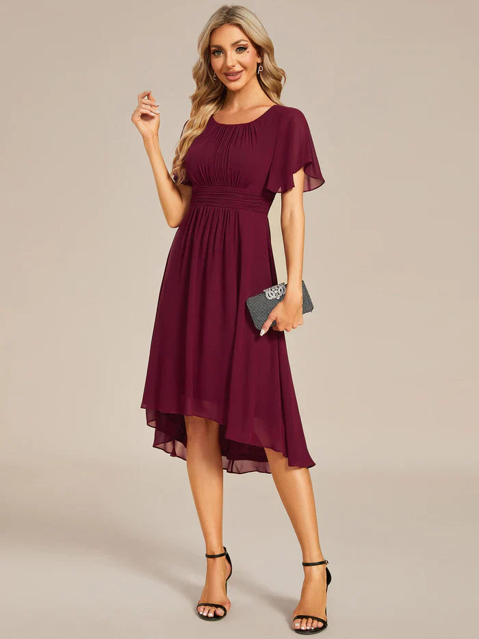 Burgundy tea length formal dress discount
