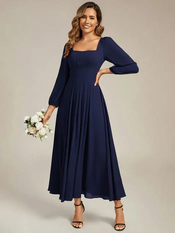 Navy Blue Ankle Length Dress