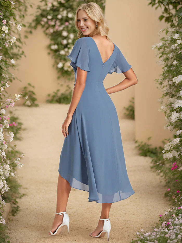 Rebecca Tea Length Dress Dusky Blue Order In