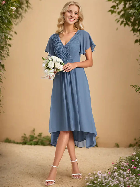 Dusky Blue Tea Length Dress
