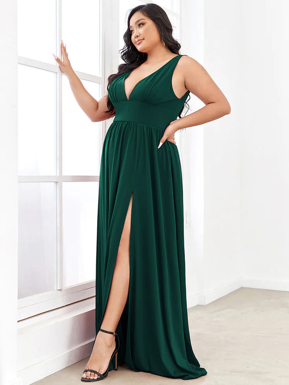 forest green bridesmaid dress with split