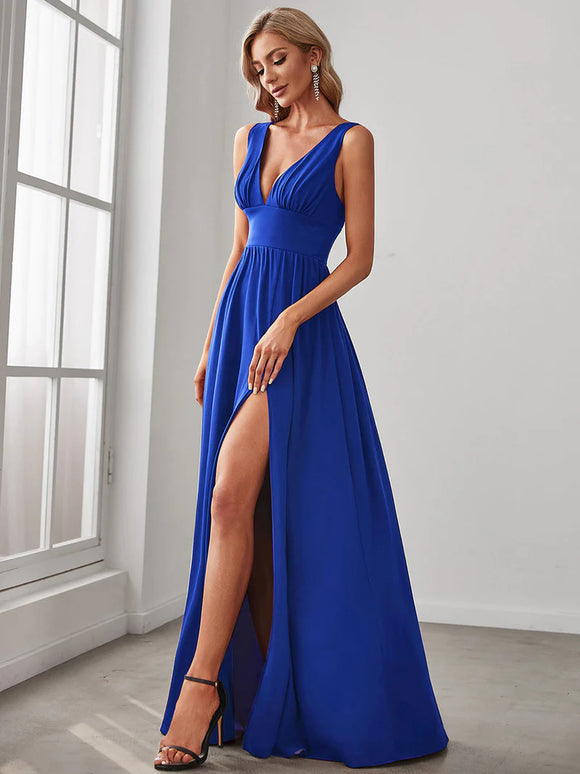 sapphire blue bridesmaid dress with split